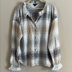 Ann Taylor Gray and Cream Striped Blouse